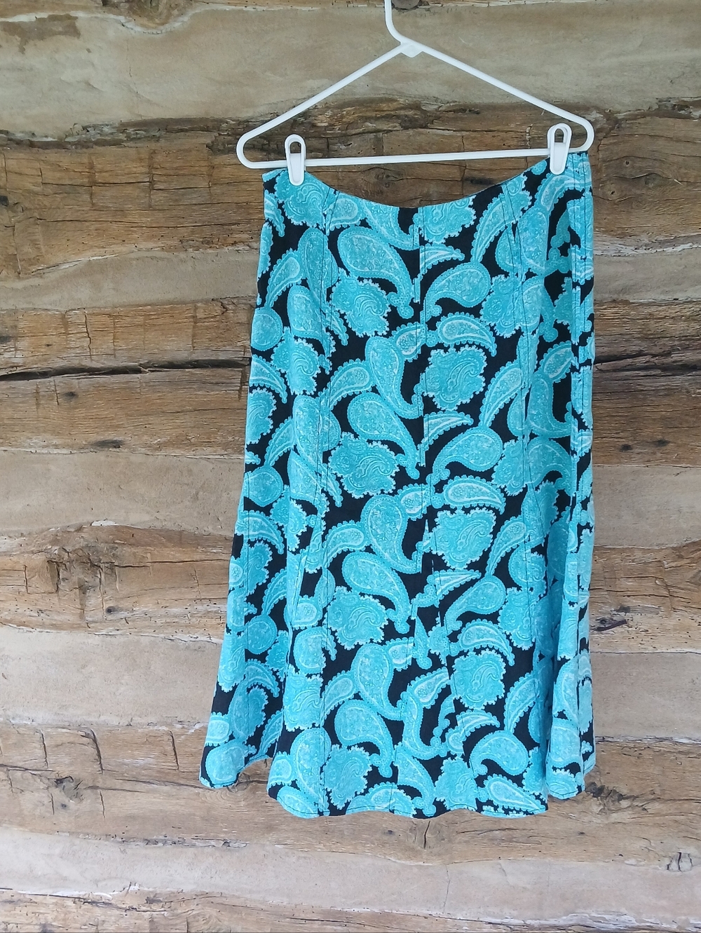 Kim Rogers Turquoise Paisley A Line Linen Maxi Skirt Size 12 - Picture 5 of 8